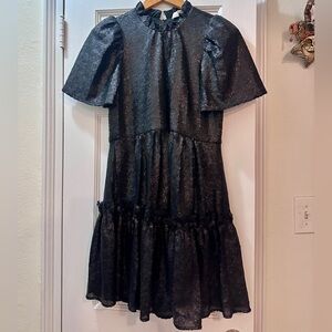 SEA New York Rochelle Black Sequin Puff Sleeve Tiered Tunic Mini Party Dress XS